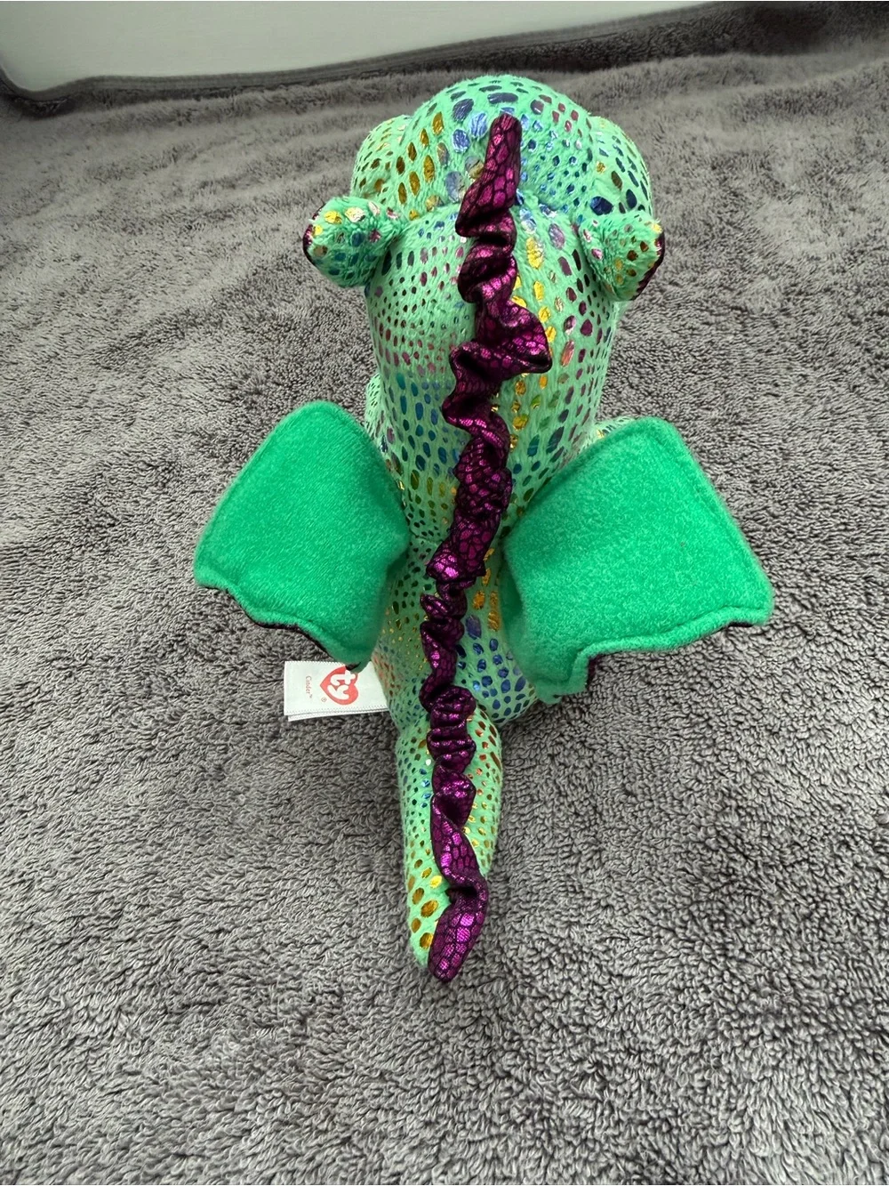 Ty Cinder Sparkly Green and Purple Dragon Plush
